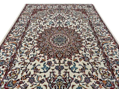 فرش پشمی ماشینی طبیعی و ارگانیک کد 1001 - زمینه کرم - حاشیه کرم