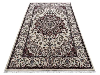 فرش پشمی ماشینی طبیعی و ارگانیک کد 1001 - زمینه کرم - حاشیه کرم